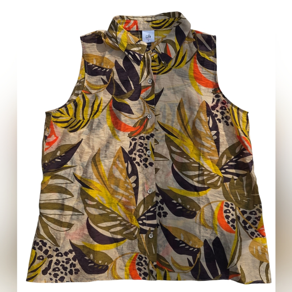 CAbi Multicolor Floral Sleeveless Shirt Blouse Top